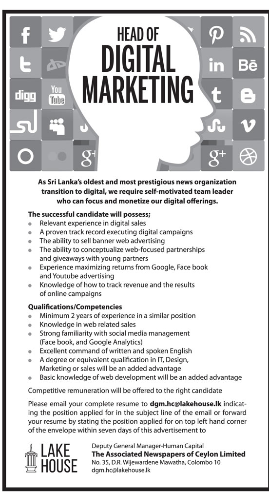 Head of Digital Marketing - The Associated Newspapers of Ceylon Limited